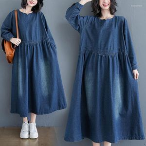 Casual jurken denimjurk vrouwelijke lange mouw 2022 lente en herfst Koreaanse losse grote maat kleding dames jeans shirt gewaden y1219