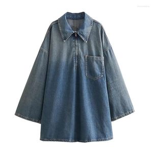 Robes décontractées Denim Robe courte Femme Poches bleues Mini pour femmes 2023 Manches longues Loose Street Femme