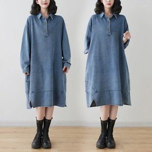 Casual Jurken Denim Lente Shirt Lange Jurk Vrouwen 2024 Vroege Loose Fit Afslanken Mid Lengte Vrouwelijke Jeans Vestidos Z4441