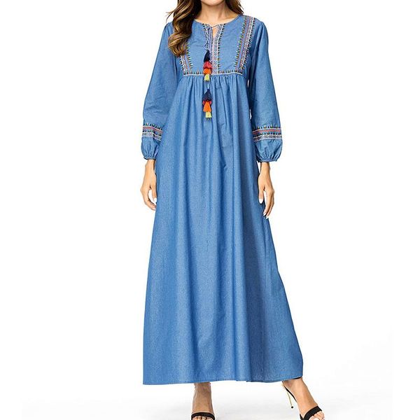 Robes décontractées Denim Femmes Longue Robe Été Femme Plus Taille 4XL Coton Jeans Maxi Manches Femme Lâche Bleu Vintage Robe