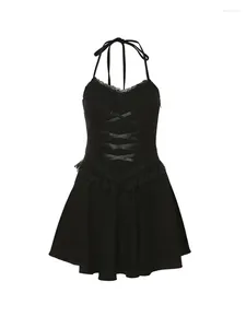 Casual jurken Design Elegant Black uit één stuk jurken uit schouderfeest Prom Women Backless Halter Dress 2000s Aesthetic Clubwear Gothic
