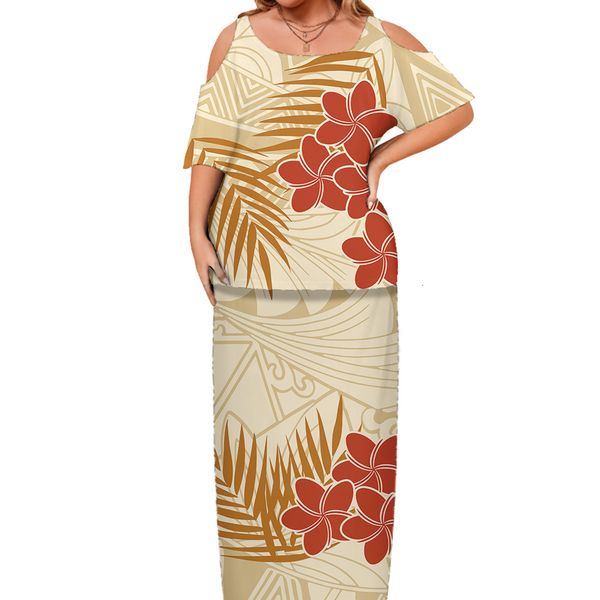 Robes décontractées Design Puletasi Polynesian Tribal Patterns Robes Custom Cut Out Robes d'épaule Femmes Élégantes Demi Manches Femmes Robe 230223