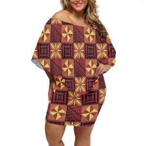 Robes décontractées Design été Samoa tribus femmes robe de soirée Hawaii frangipanier imprimé épaule dénudée manches chauve-souris vêtements pour femmes