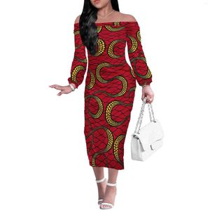 Robes décontractées Conception Vintage Styles Africains Imprimé Manches Longues Genou Longueur Femmes Spandex Robe Vêtements