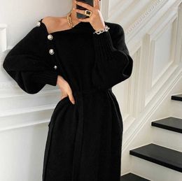 Robes décontractées Designer noir tricots robe pull femmes 2022 Pollover épais tricoté femme coréen chaud hiver pull solide