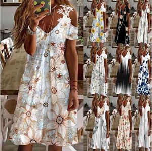 Casual jurken Designer Jurk 198# Dames zomer nieuwe off -schouder kanten korte mouwen gedrukte jurk plus size jurken