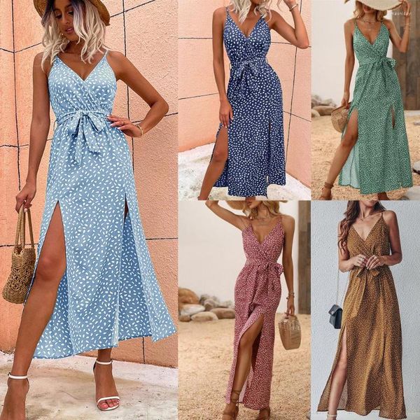 Robes décontractées Designer Dress 2023 Summer Split Strap European American A-line Version Long Loose Cheville Longueur Jupe Plage