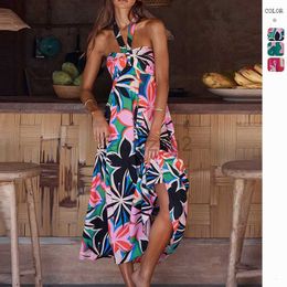 Casual jurken Designer Jurk 2024 Zomerjurk Hangende nek Mouwloze bedrukte A-lijn Boheemse Boheemse lange jurk Women Plus size jurken