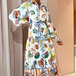 Robes décontractées Robe de créateurs 2024 Summer Femme's New Style Elegant Lace Up Printed High-Colw Lig Swing Robe plus taille Robes