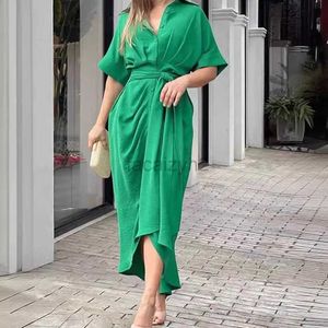 Casual jurken Designer Dress 2024 Zomer dames mode flip kraag medium lange korte mouwen met eenmalige borsten met hoge taille shirt jurk plus size jurken