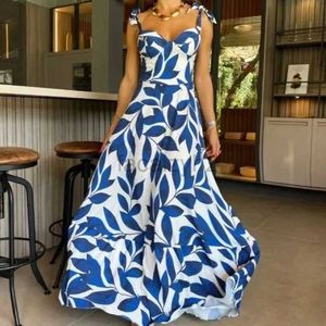 Casual jurken Designer Dress 2024 Zomer Nieuwe dames V-Neck Sling Mouwloze bedrukte hoge taille lange jurk plus size jurken