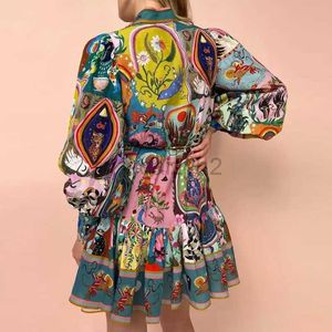 Robes décontractées robe de créatrice féminine 2024 Été Nouveau taie de cou rond imprimée Taie à volants pliés robe de bord plus taille robes