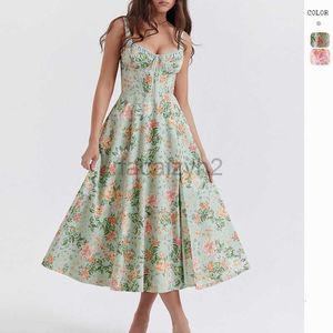 Casual jurken Designer Jurk Dames 2024 Spring/zomer Nieuwe sexy hangende riem splitsen Gedrukte veterjurk plus size jurken
