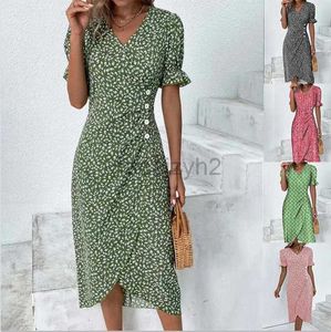 Casual jurken Designer Dress Dress Dames Summer Nieuwe geometrische patchwork bubble mouw onregelmatige zoomjurk plus size jurken