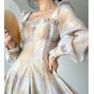 Robes décontractées Designer élégant imprimé pour femmes col carré à manches longues robe de soirée en vrac 2023 vêtements de printemps