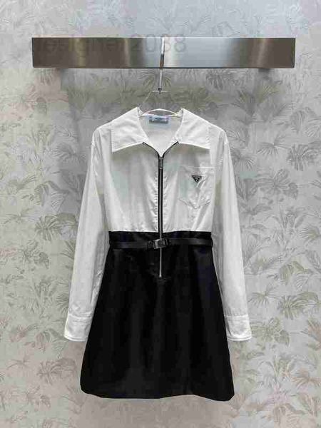 Designer de robes décontractées New Classic Pocket Triangle Fashion Contrast Splice Shirt Zipper Dress A9GL