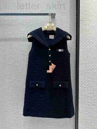 Diseñador de vestidos casuales Primavera / Verano 2023 Nueva versión sin mangas pequeña A Slim Girl Vestido de tweed azul marino YH87