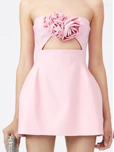 Casual Jurken DesireFair Zomer Dames Korte Celebrity Party Bustier Halter Front Driedimensionale Rose Hollow Solid Color Dress