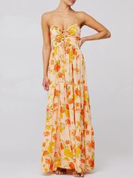 Vestidos informales Deuyeng Women S Spaghetti Strap Long Dress Manecels Sexy Backless Cocktail Floral Maxi