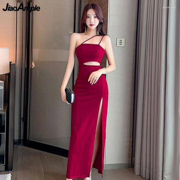 Robes décontractées pour dîner robe femme 2024 Femme sexy sans bretelles Red Hollow Out Split Long coréen Dame Graceful Sling Robe