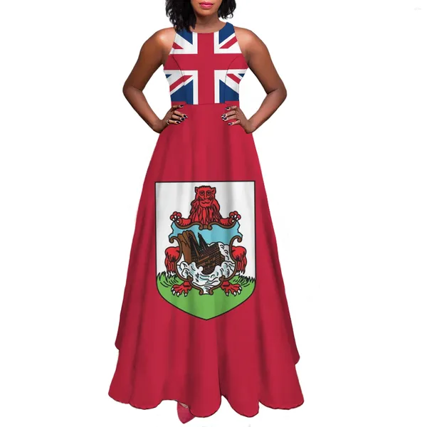 Robes décontractées Doginthehol Bermuda imprimé femmes taille haute robe maxi femme sans manches longue été streetwear pour filles 2023