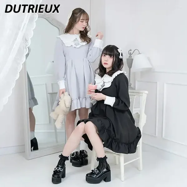 Robes décontractées Robe de poupée de style japonais taille haute à manches longues élégante couleur unie mode lolita pour les femmes