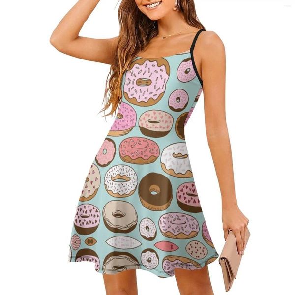 Vestidos casuales Donuts Forever Furning Sling Vestido Funny Novelty Freespy Sely Sexy Woman's Vesting Cocktails