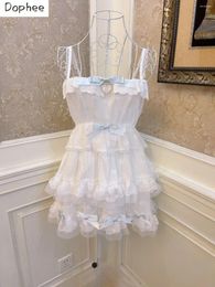 Robes décontractées dophee mignons filles perles d'amour Bow princesse robe broderie en dentelle sans manches