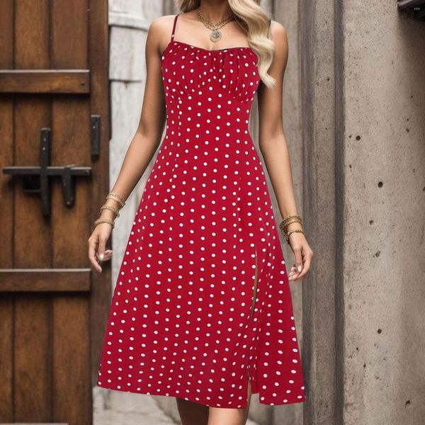 Vestidos casuales Dot Polka Floral Dress Suspender Mujer Summer Sexy Sling Sin mangas Close Slim Waist Vestidos largos Para Mujer