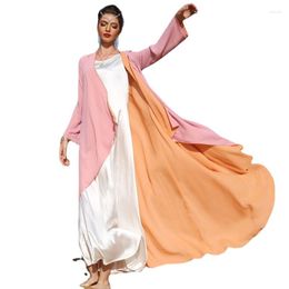 Vestidos casuales Vestido de kimono de gasa de doble capa para mujer Ambos lados usan asimetría de dos colores Frente abierto Abaya Naranja Rosa Étnico