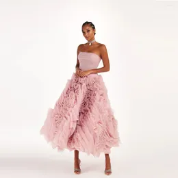 Casual jurken dramatisch lichtroze gebloemde tule enkellange wijnrode strapless korset A-lijn dames maxi bruidsjurk