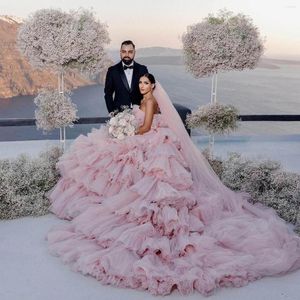 Casual jurken Dromerige roze gelaagde tule tule bruids pluizige baljurken mooie formele feestjurk kristallen sjerp