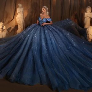Robes décontractées Onirique brillant bleu Tutu Tulle mariée volumineuse robes de bal Saprkle chérie longue bal à lacets dos