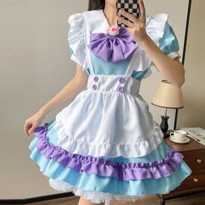 Robes décontractées Robe Anime Cosplay Maid Robe Rose Bleu Dentelle Tablier Robes Uniforme Mignon Chat Servante Costumes Tenues