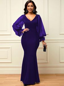 Casual jurken jurk voor vrouwen 2023 mode solide v-neck kanten mouw ruche hems de mujer elegant boho maxi gewaad vrouw