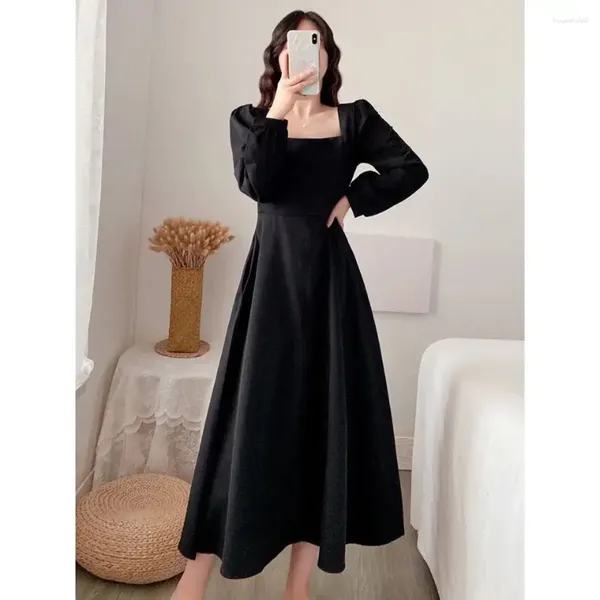 Vestidos casuales vestidos para mujeres otoño collar cuadrado de manga larga Overknee