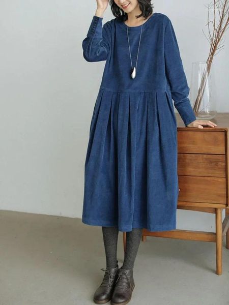 Robes décontractées Robe pour femmes Automne Hiver Japonais Mode coréenne Lâche Vêtements en velours côtelé Vintage élégant à manches longues A-ligne