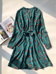 Robes Décontractées Robe Vert Femme Imprimé Vintage Ton Forêt Classique Soie Mini