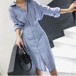 Vestidos casuales vestido bata Chemise Femme Bleu Oficina Vestidos Verano 2021 otoño coreano Mujer Ropa señoras Ropa Mujer