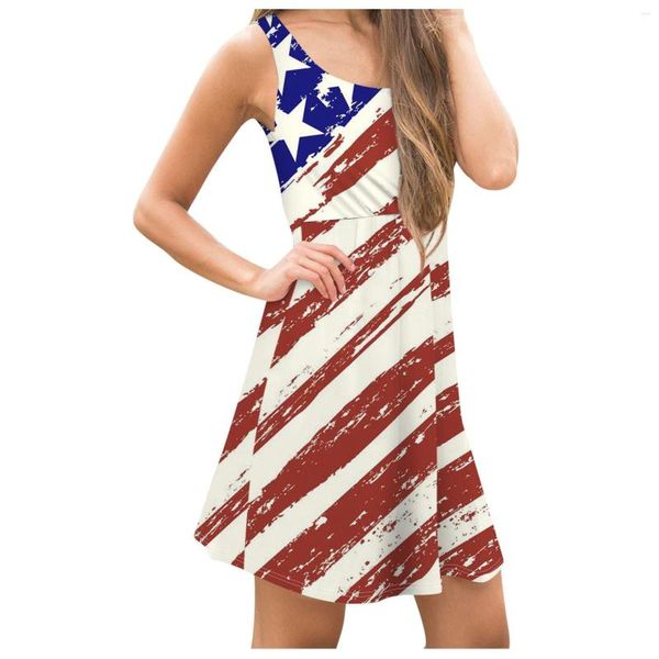 Vestidos casuales Vestido Sexy Mujer americana Estampado de bandera Sin mangas Mini Ropa negra para mujer Obispo