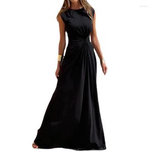 Robes décontractées robe sans manches noir sexy fête o-cou élégant pour les femmes