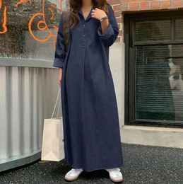 Robes décontractées habiller les femmes 2024 Automne coréen Fashion solide vintage Denim A-Line à manches longues surdimensionnées Ve femme Vemelle Streetwear
