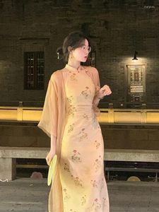 Casual jurken Jurk Dames Chinese Retro Verbeterde Cheongsam Halve coltrui Eén knop Hol Bedrukt Mouwloos Lente Herfst Afslanken