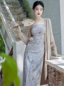 Casual jurken Jurk Dames Chinese stijl Retro-set Hoogwaardig Effen Kleur Halflang Mouwloos vest Driedelig Lente en zomer