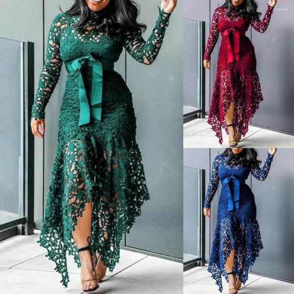 Robes décontractées robe femmes Sexy longue Vintage fête dentelle noire Plus grande taille grand M-XXXL 4XL maille creux bleu africain Maxi