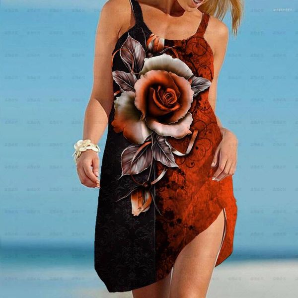 Robes décontractées robe femmes été fronde Sexy noir Rose plage courte Mini sans manches longueur au genou épaule froide