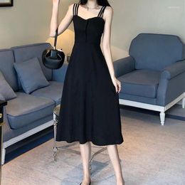 Vestidos casuales Vestidos Ropa de verano para mujeres La serie Sen Super Fairy Waistband Muestra Thin French Small Black Dress Gentle St