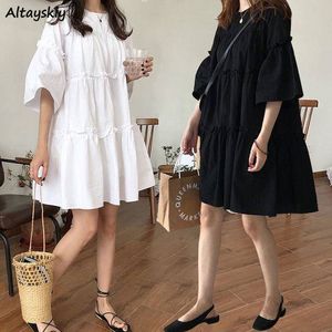 Casual Jurken Jurken Dames A-lijn Losse Casual Mini Effen Eenvoudige Zwangere Dame Koreaanse Stijl Trendy Student Meisjes Vestido Chic Zomer Zonnejurk 230323