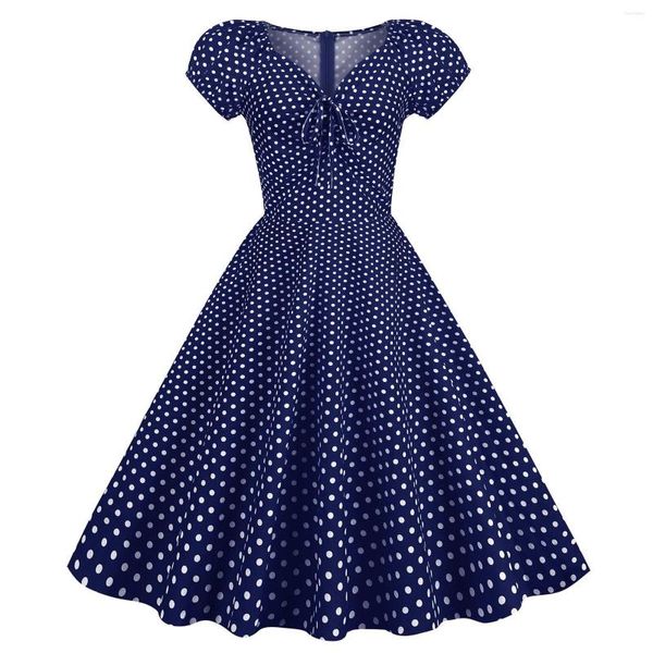 Robes décontractées Dressy Femmes Party Dots Imprimer Manches courtes Années 1950 Housewife Soirée Robe de bal