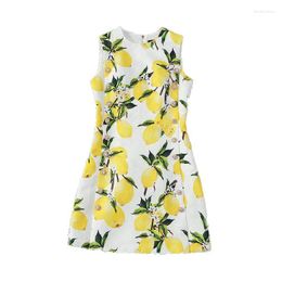 Casual jurken Drop Lemon Double Breasted Dress 2023 Fashion Summer Dames voor dameskleding Strijnwinning Gedrukte mini